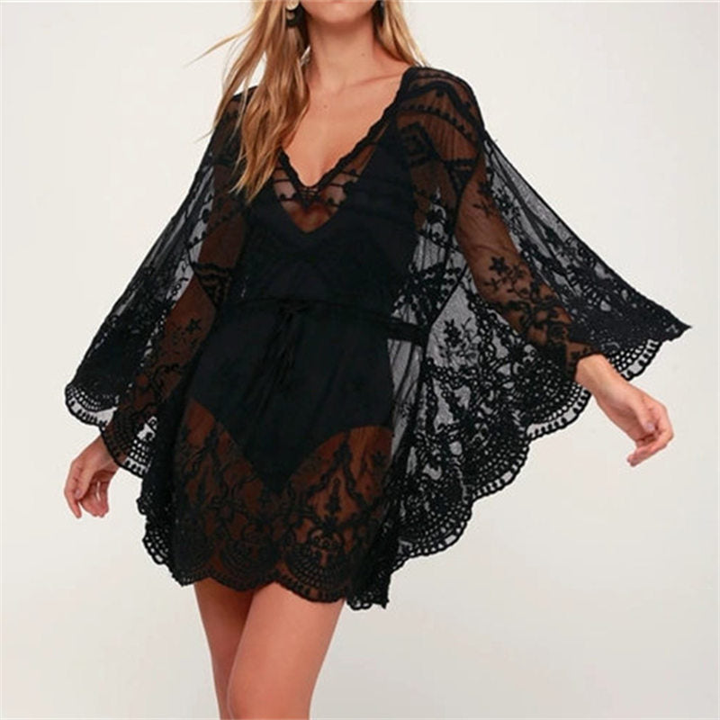 Lace Mesh Embroidered Swimsuit Coverup