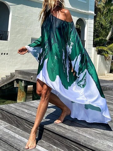 Flowing Print Beach Swimsuit Coverup