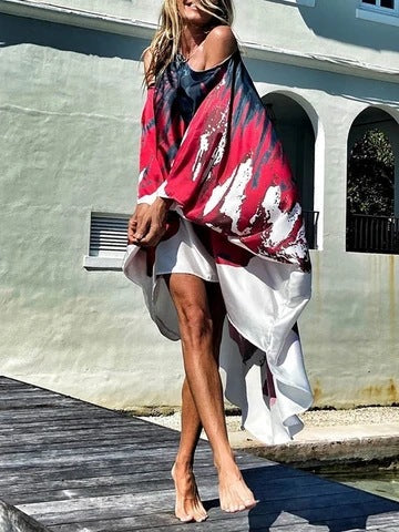 Flowing Print Beach Swimsuit Coverup