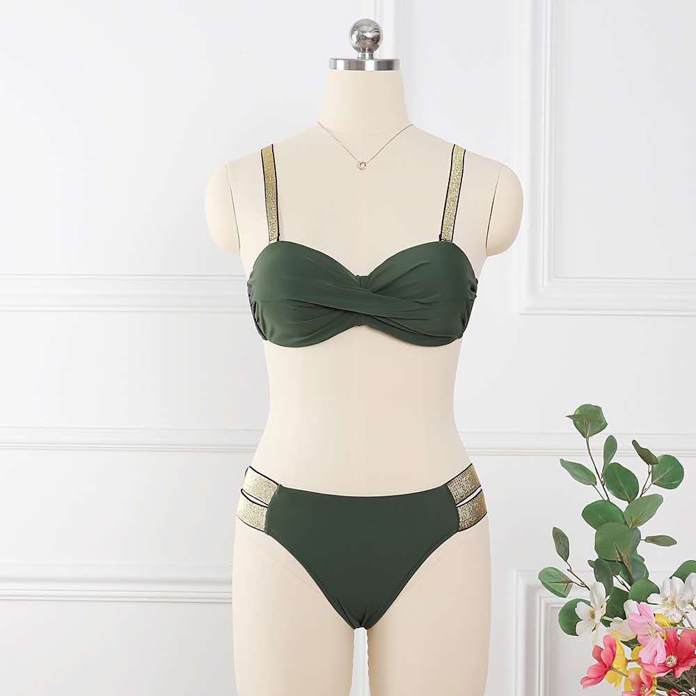 Sexy Mid-Waist Bandeau Gather Cup Bikini Women Swimwear