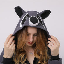 Load image into Gallery viewer, Raccoon cartoon animal one-piece pajamas polar fleece material
