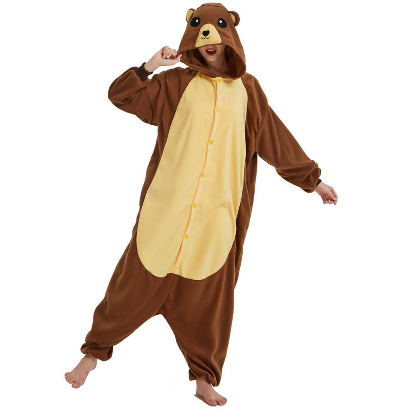 Brown Bear Polar Fleece Cartoon One-piece Animal Pajamas