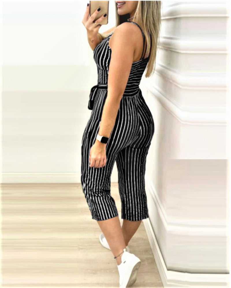 Cropped Jumpsuit With Striped Straps