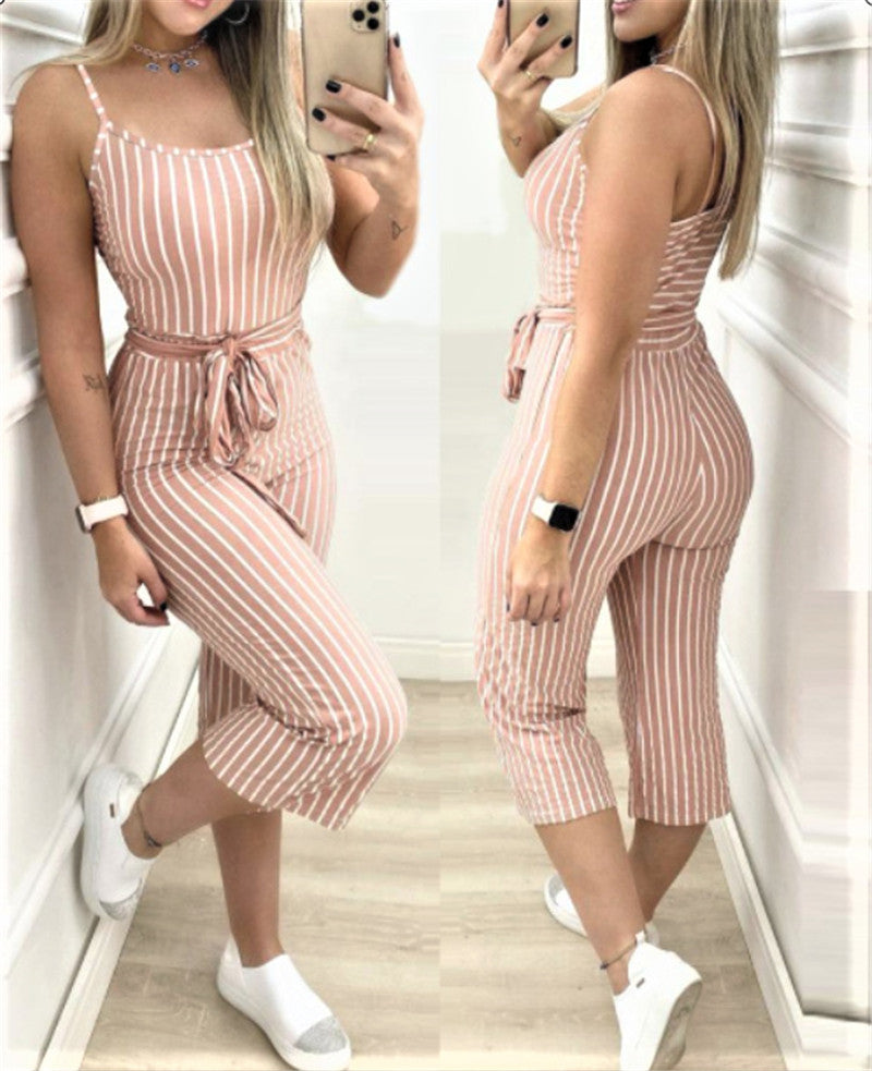 Cropped Jumpsuit With Striped Straps