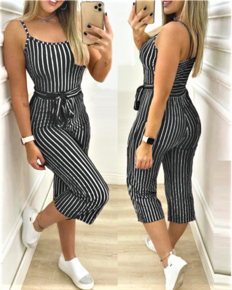 Cropped Jumpsuit With Striped Straps