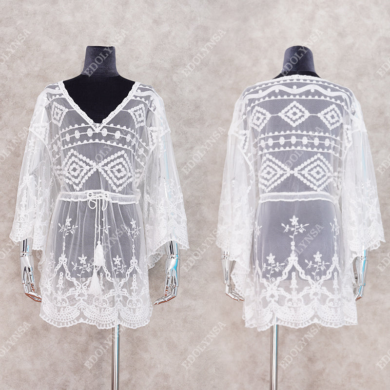 Lace Mesh Embroidered Swimsuit Coverup