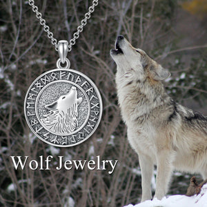 Viking Wolf Necklace Viking Jewelry Viking Runes Coin Wolf Pendant for Men Women