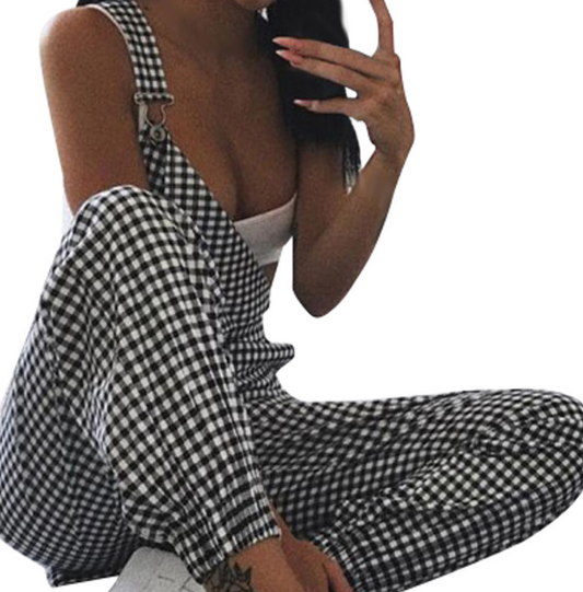 Checkerboard Plaid Jumpsuit Black and White Pants