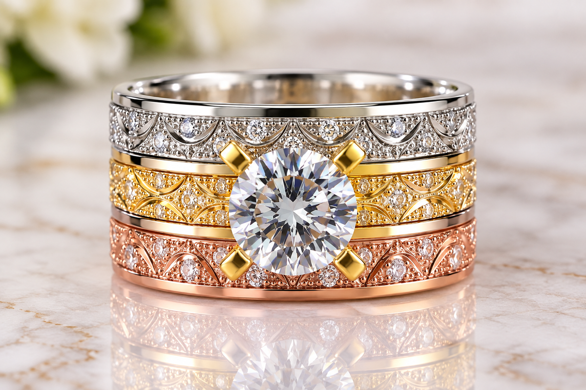Stunning 3-Tone Vintage-Inspired CZ Statement Ring