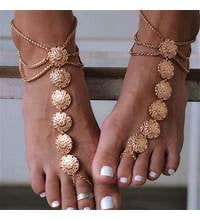 2 pc Gypsy Coin Slave Style Ankle Bracelet and Toe Ring