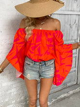 Load image into Gallery viewer, Printed Off-Shoulder Bell Sleeve Blouse

