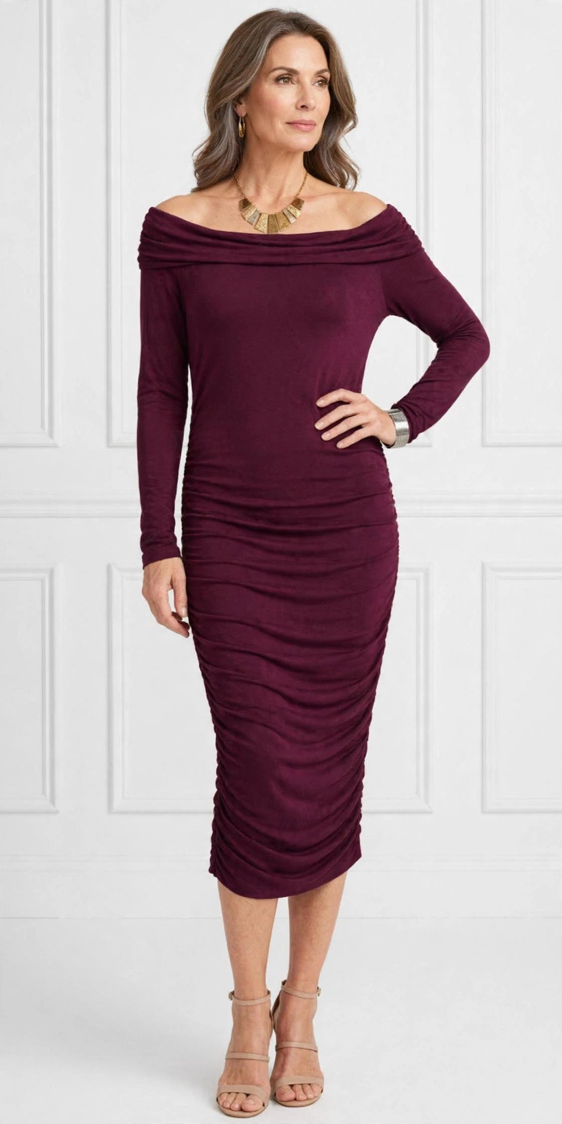 Bebe Merlot Off the Shoulder Pencil Dress - Sz Large