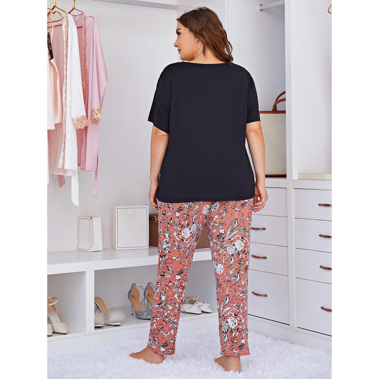 Women's Short Sleeve Printed Pants Loungewear Set