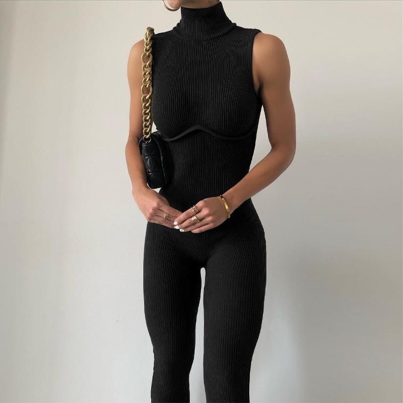 Sleeveless High-necked Yoga Bodycon Jumpsuit