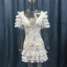 Load image into Gallery viewer, Ruffle Light Blue Women Mini Dress
