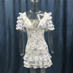 Ruffle Light Blue Women Mini Dress