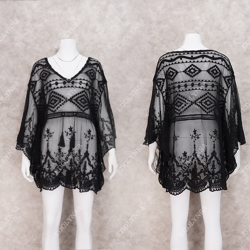 Lace Mesh Embroidered Swimsuit Coverup