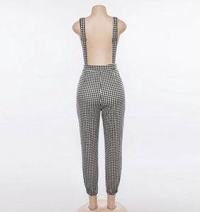 Checkerboard Plaid Jumpsuit Black and White Pants