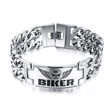 Load image into Gallery viewer, Vnox Biker Bracelets Men&#39;&#39;s Jewelry 316L Stainless Steel Skull Double Chain Charm Gift
