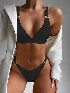 2pcs Bikini Solid Color Small Circle Accent Swimsuit