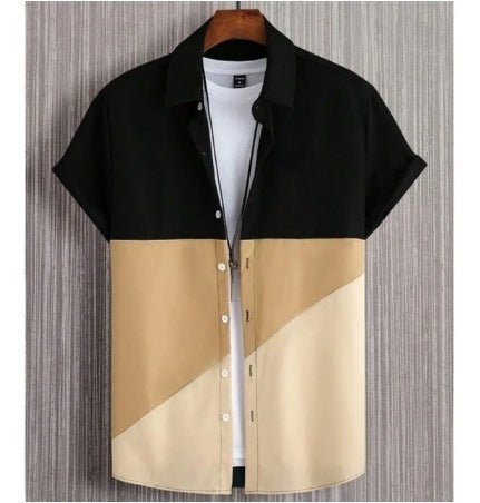 Fashion Trendy Men's Shirt Digital Printing Casual Breathable Stand Collar Short Sleeve