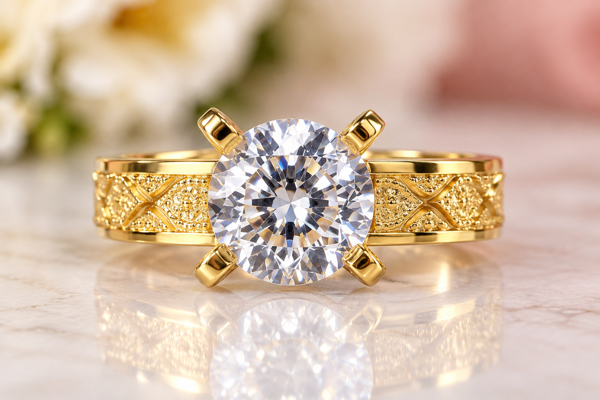 Stunning 3-Tone Vintage-Inspired CZ Statement Ring
