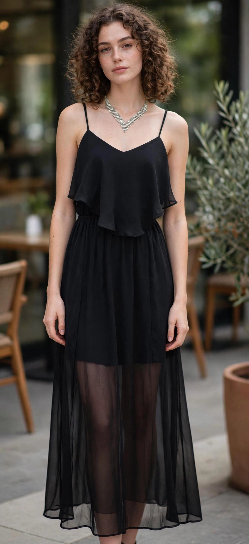 Chiffon Hi Lo Black Cutout Dress Size Small