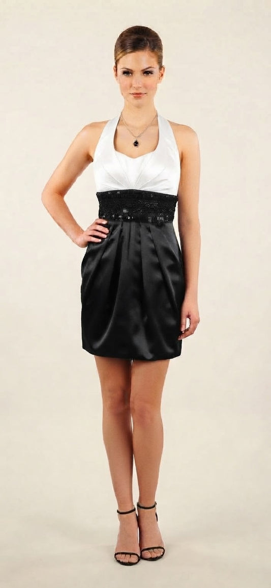 Satin Beaded Waist with Pleated Pockets Dress Size 5/6
