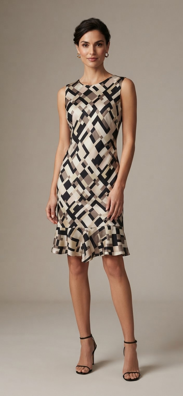 100% Silk Abstract Pattern Sheath Dress Size 4
