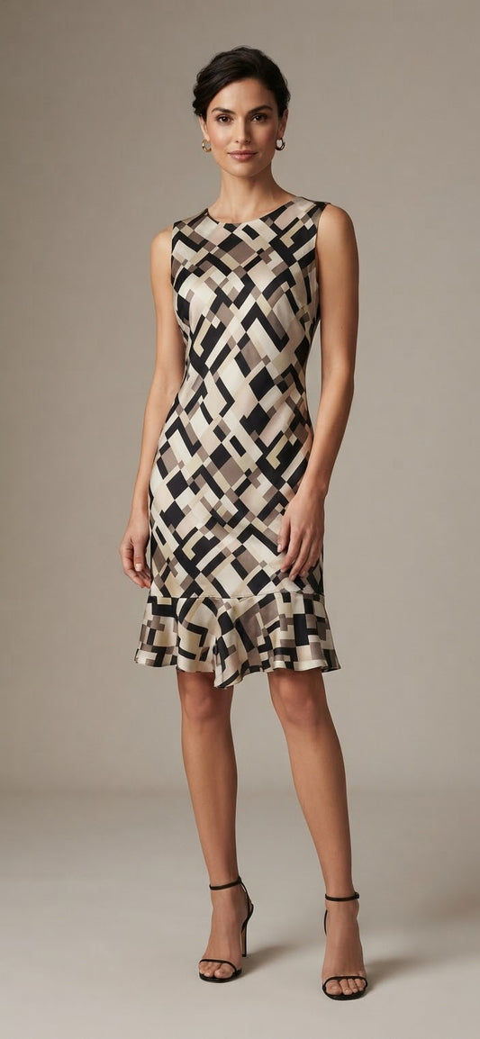 100% Silk Abstract Pattern Sheath Dress Size 4
