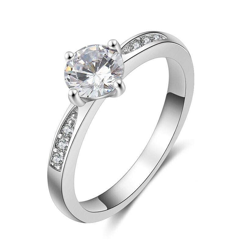 JewelOra Silver color Ring with Cubic Zirconia Classic Style Wedding Engagement Rings for Women Bridesmaid Gifts