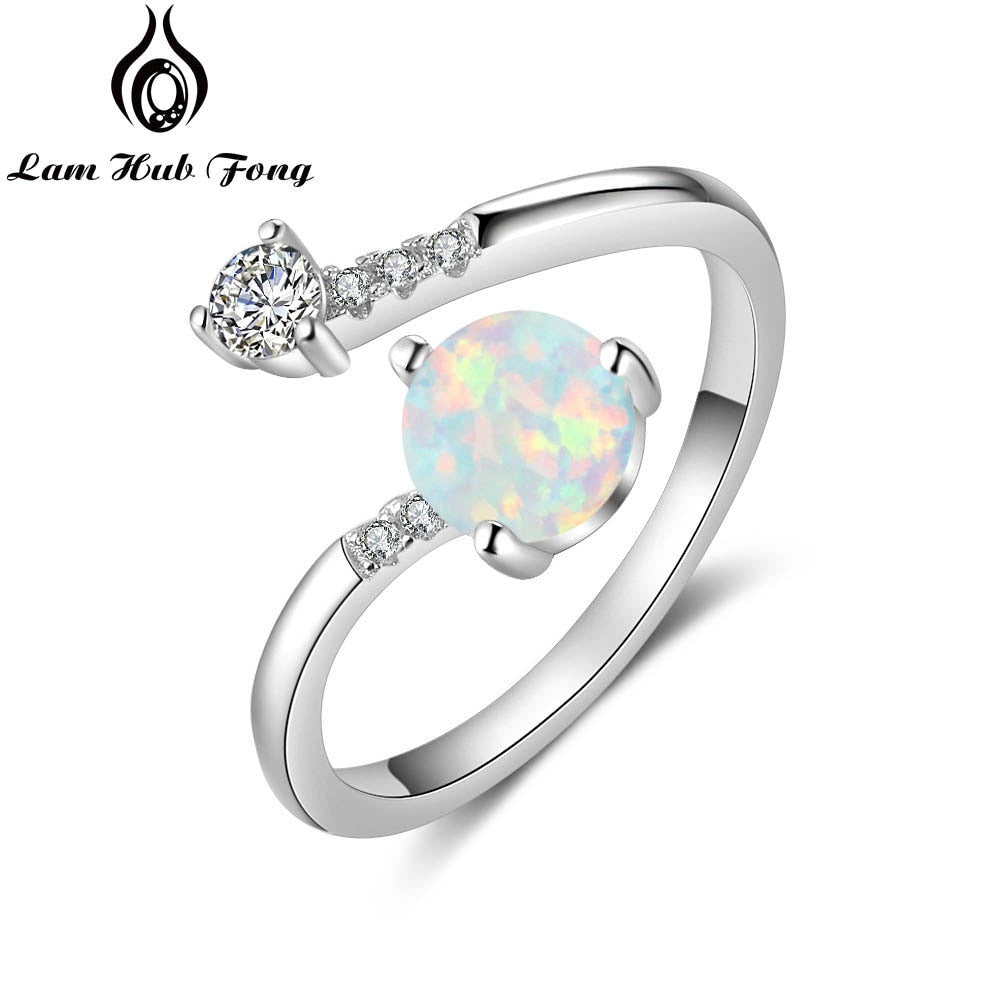 Silver Color Women's Rings Cubic Zirconia Adjustable Wrap Ring With Created Round Blue Opal Wedding Fashion Jewelry for Women