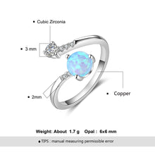 Load image into Gallery viewer, Silver Color Women&#39;s Rings Cubic Zirconia Adjustable Wrap Ring With Created Round Blue Opal Wedding Fashion Jewelry for Women
