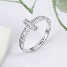 Load image into Gallery viewer, Personalized Cubic Zirconia Cross Rings for Women Customized Inner Engraved Name Ring Jewelry Gift for Girls (JewelOra RI103801)
