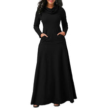 Load image into Gallery viewer, Women Warm Dress With Pocket Casual Solid Vintage Autumn Winter Maxi Dress Robe Bow Neck Long Elegant Dress Vestidos Female Body
