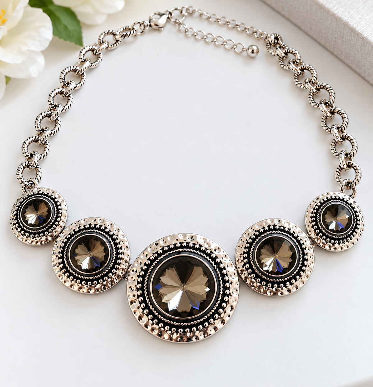 Statement Smoky Crystal Necklace & Matching Earrings Set
