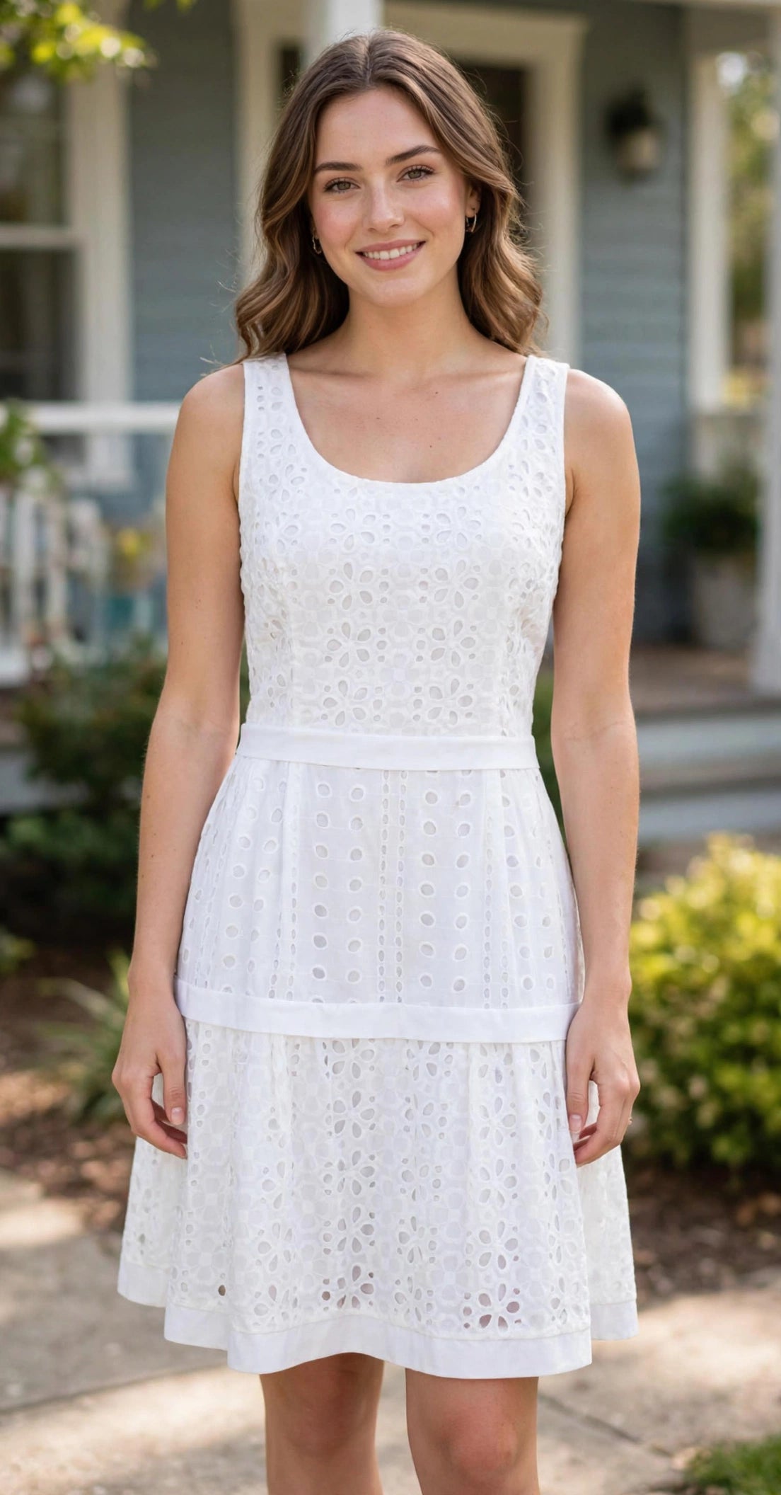 White Eyelet Lace Tiered Dress Size 14