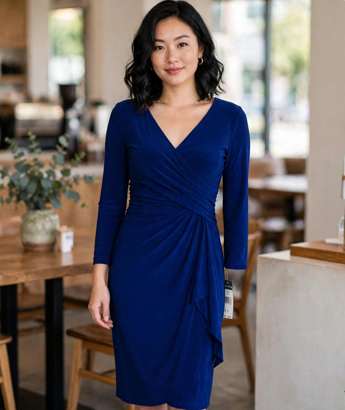 Chaps Faux Wrap Royal Blue Dress Size Small