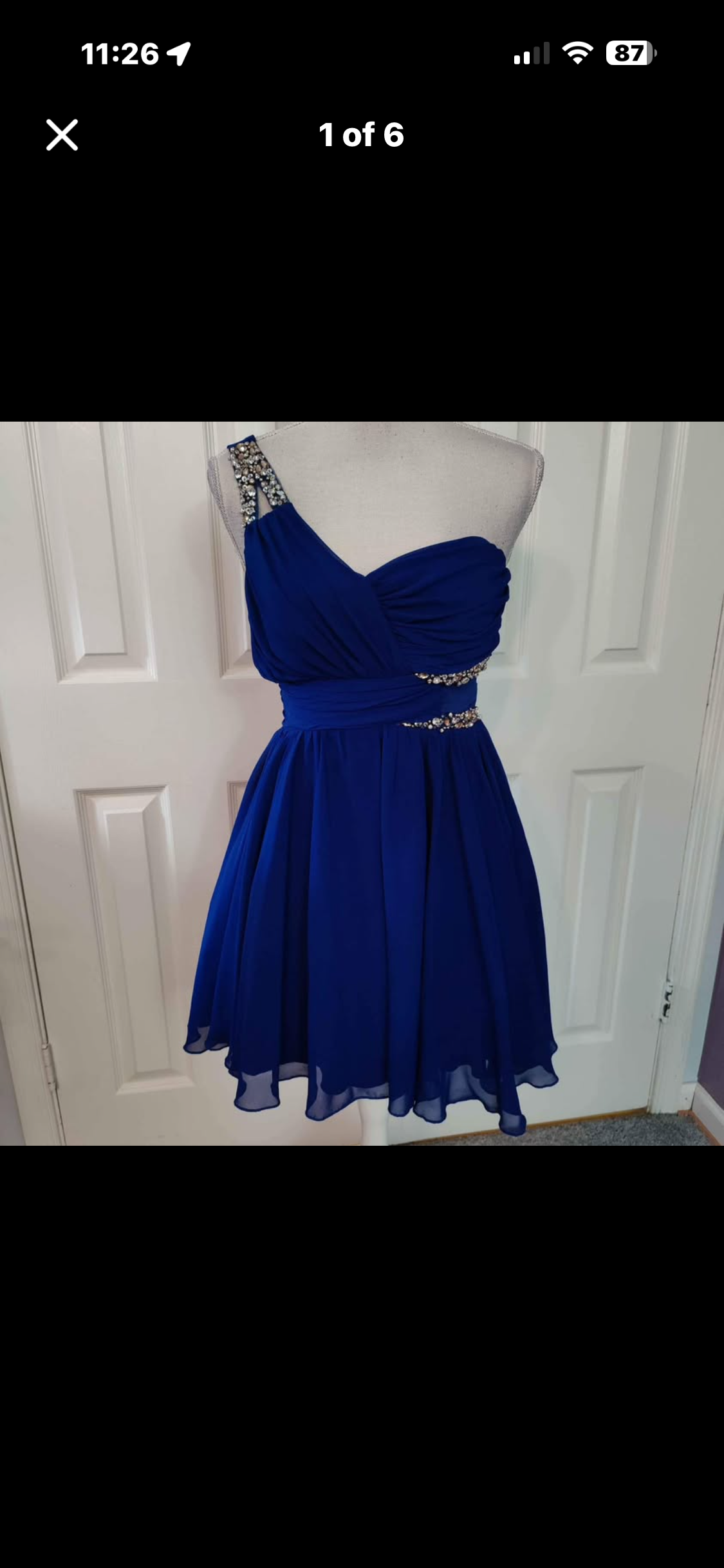 Royal Blue One-Shoulder Rhinestone Cocktail Dress