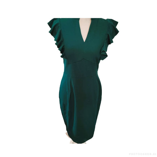 NWT Knitee Women's Vintage Ruffle Sleeve V-Neck Bodycon Evening Party Cocktail Pencil Sheath Dress NEW