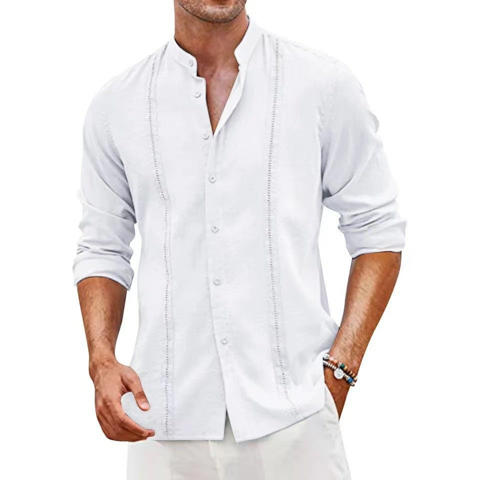 Cardigan Button Solid Color Casual Stand Collar Long Sleeve Shirt