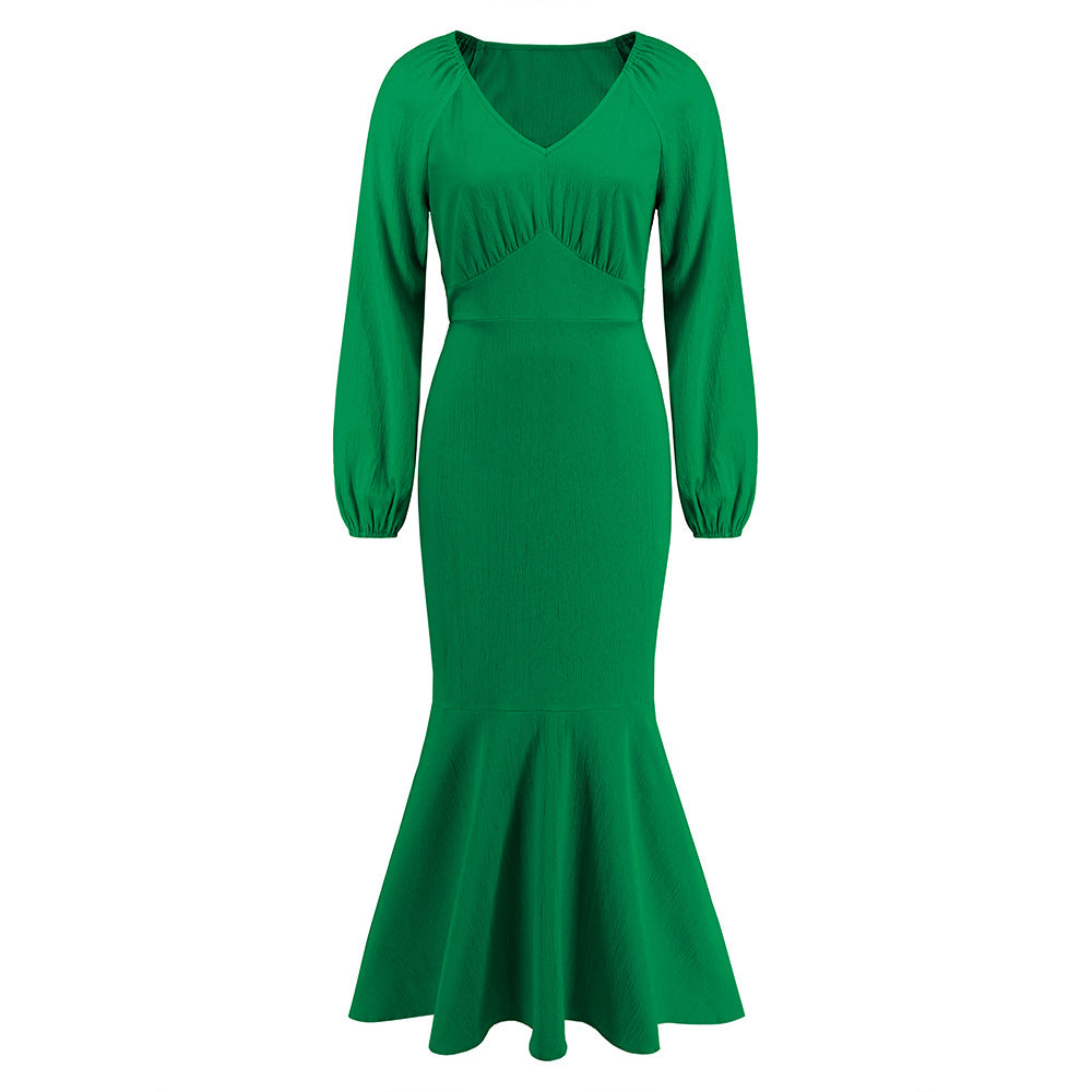 Women's Fashion Temperament V-neck Long Sleeve Dress