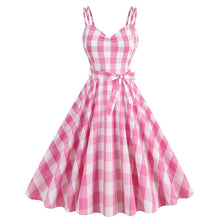 Load image into Gallery viewer, Hepburn Style British Lattice Vintage Belt Barbie Pink Women&#39;s Dress
