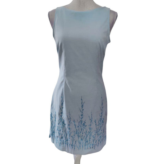 Pale Blue Sleeveless Embroidered Sheath Dress Size Large