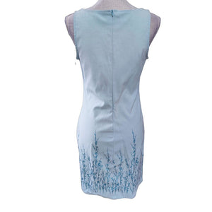 Pale Blue Sleeveless Embroidered Sheath Dress Size Large