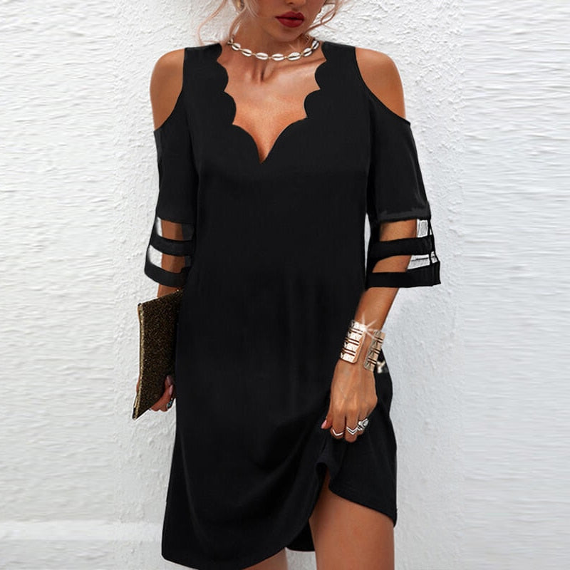 Summer Women Short Dress V Neck Short Sleeve Lace Mesh Patchwork Casual Loose Beach Dress Floral Print Mini Dress S-4XL