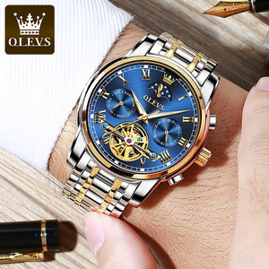 OLEVS Men Watch Automatic Mechanical Watch Stianless Top Brand Luxury Moon phase SkeletonTourbillon Wristwatch Reloj hombres