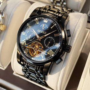 OLEVS Men Watch Automatic Mechanical Watch Stianless Top Brand Luxury Moon phase SkeletonTourbillon Wristwatch Reloj hombres