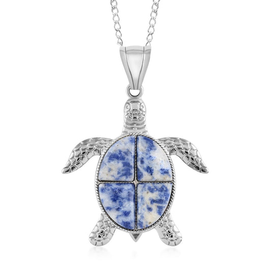 Sodalite Turtle Pendant Necklace 18 Inches