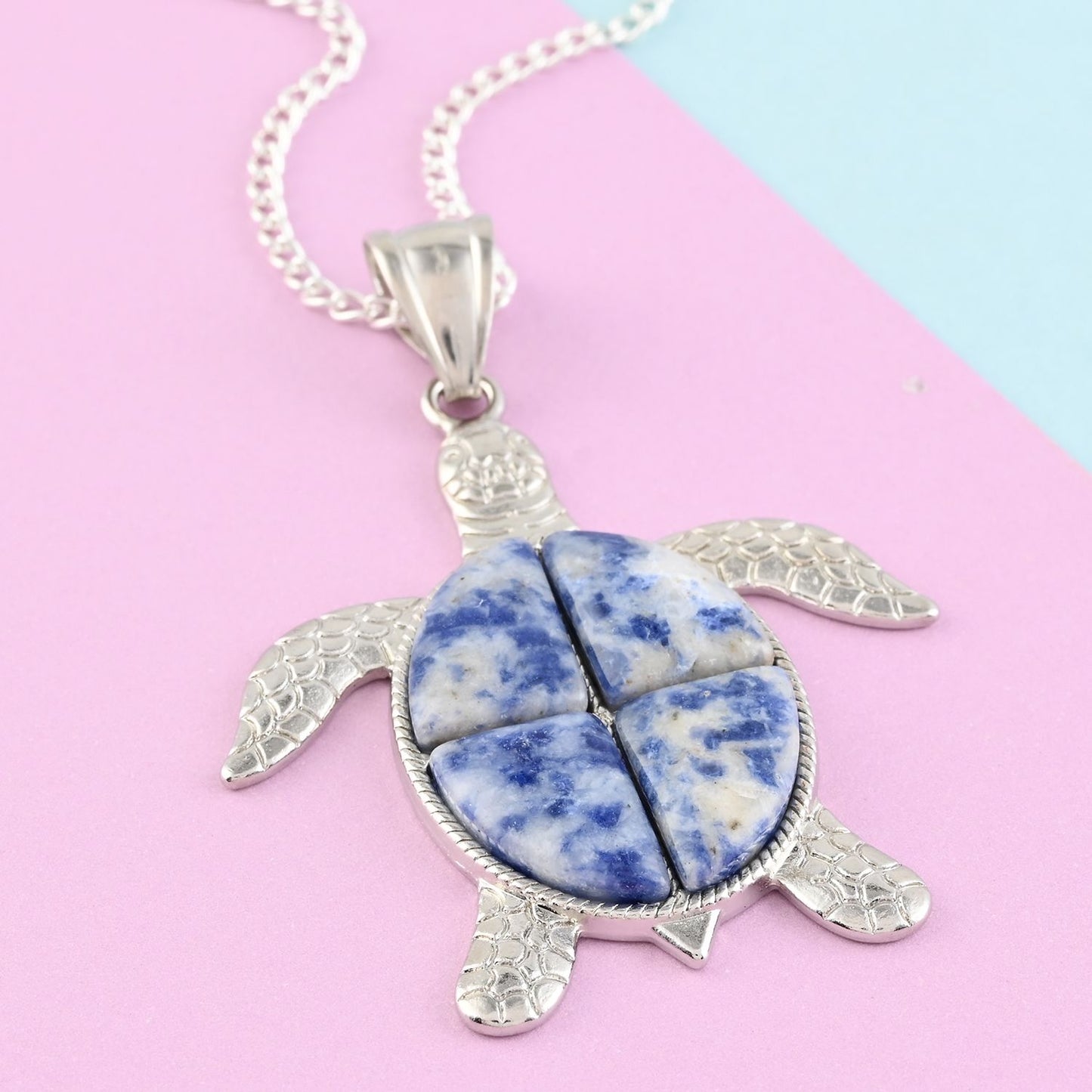 Sodalite Turtle Pendant Necklace 18 Inches